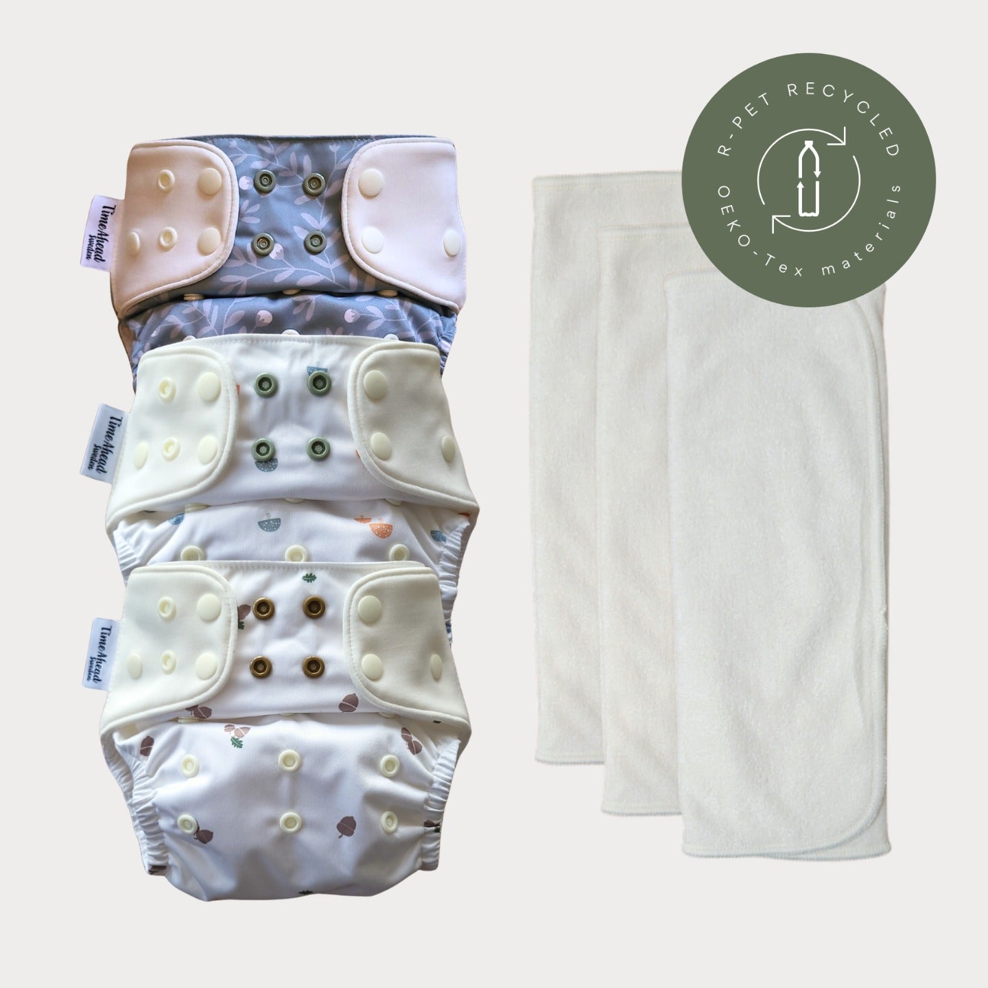 Startpaket Komfort Pocketblöja – Humleblomster blå, Skogssvamp och Ekollon