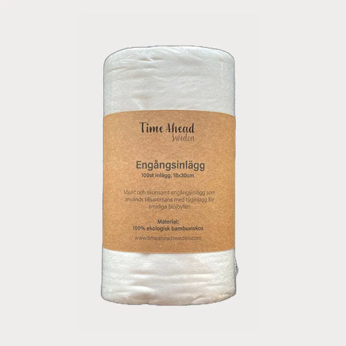 Engångsinlägg i bambuviskos i förpackning, för tygblöjor.