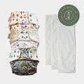 Startpaket komfort pocketblöja 5-17kg i mjuk bambufrotté med floral mönster och snap closures av återvunnet material