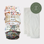 Startpaket komfort pocketblöja 5-17kg i mjuk bambufrotté med floral mönster och snap closures av återvunnet material